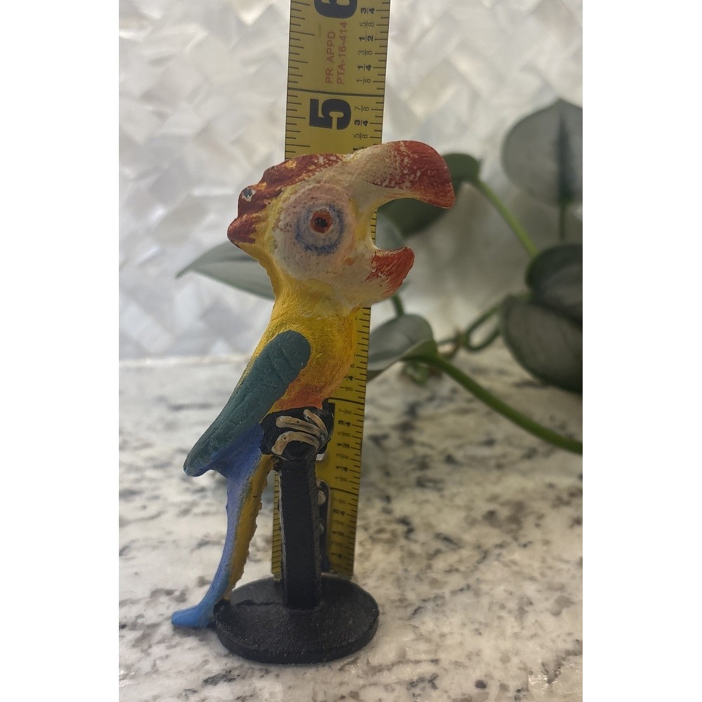 Vintage Cast Iron Parrot Bottle Opener On Stand Hand Painted Barware Island Vibe - Picture 8 of 12